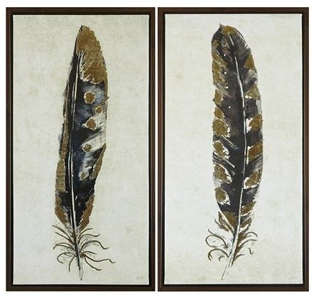 Olliix by Urban Habitat Gilded Feathers Yellow Printed Canvas with Gold Foil 2 Piece Set-0