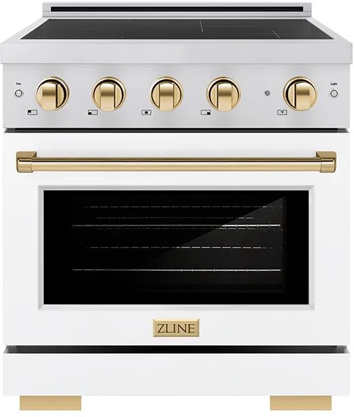 ZLINE Autograph Edition Paramount 30" Stainless Steel Pro Style Induction Range with White Matte Door and Polished Gold Accents-0