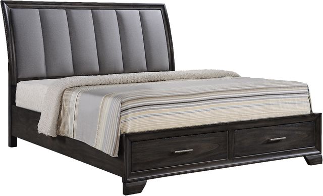 Crown Mark Jaymes Brown King Upholstered Sleigh Bed-0