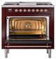Ilve® Nostalgie II Noblesse 36'' Burgundy Pro Style Dual Fuel Range with Copper Trim-1