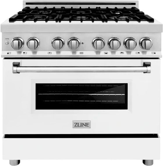 ZLINE 36" Stainless Steel Pro Style Dual Fuel Range with White Matte Door-0