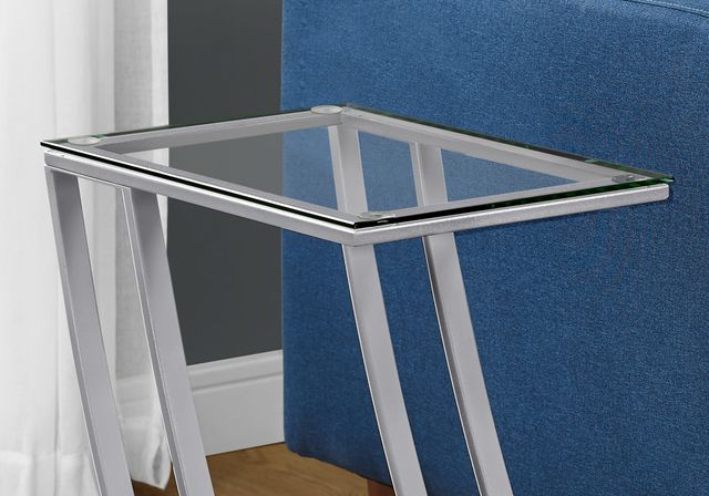 Monarch Specialties Inc. Tempered Glass Top Accent Table with Z-Shaped Silver Metal Base -2
