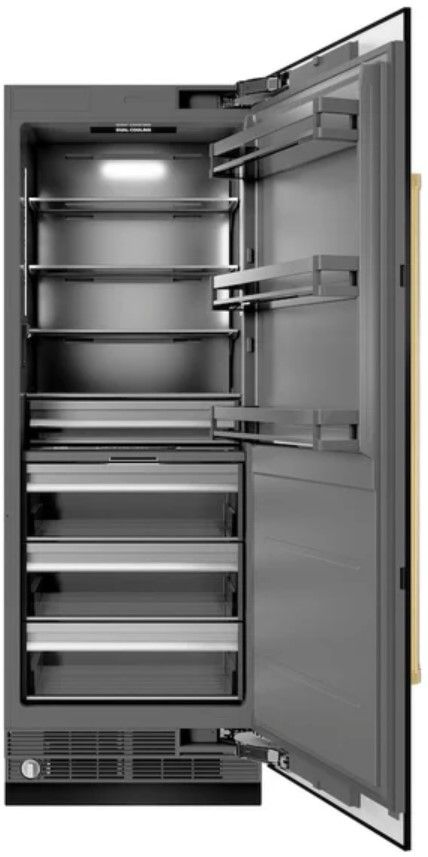 ZLINE Autograph Edition 30" 16.7 Cu. Ft. Column Refrigerator in Black Stainless Steel with Graphite Gray Interior and Polished Gold Accents-1