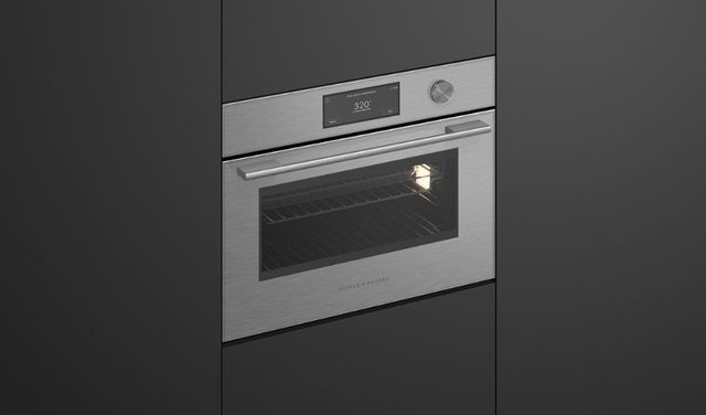 Fisher & Paykel Series 9 24” Brushed Silver Glass Contemporary Compact Convection Electric Speed Oven-4