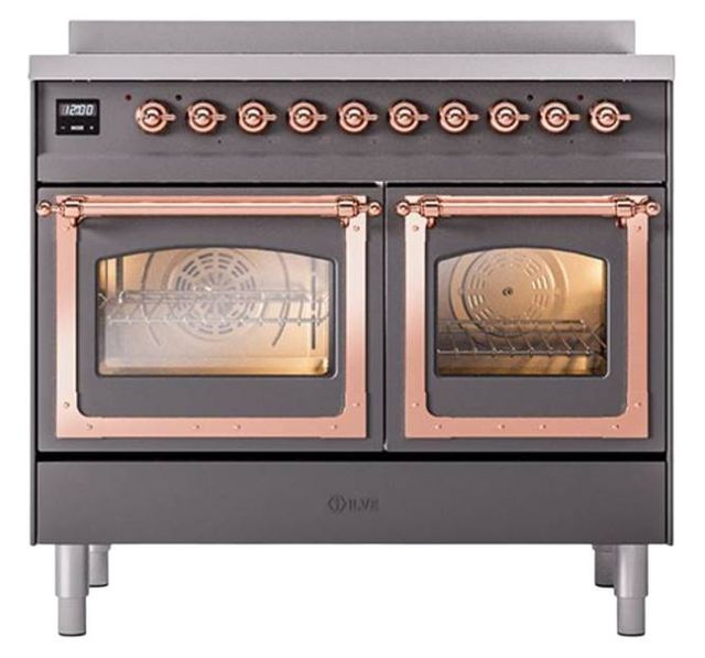 Ilve® Nostalgie II Noblesse 40'' Graphite Matte Pro Style Induction Range with Copper Trim-1