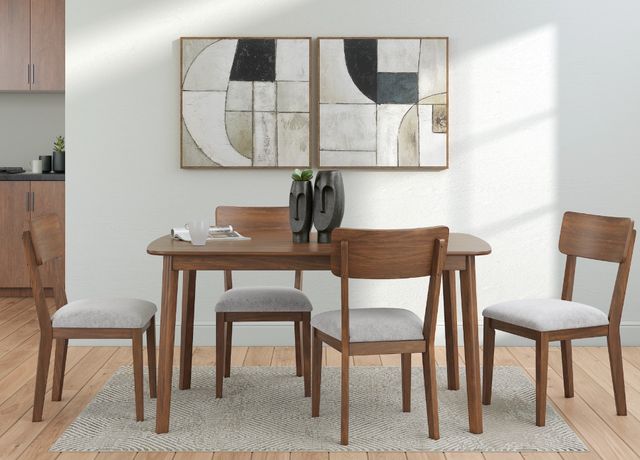 Detailed shot of an Ashley dining table surface and chairs Detailed shot of an Ashley dining table surface and chairs
