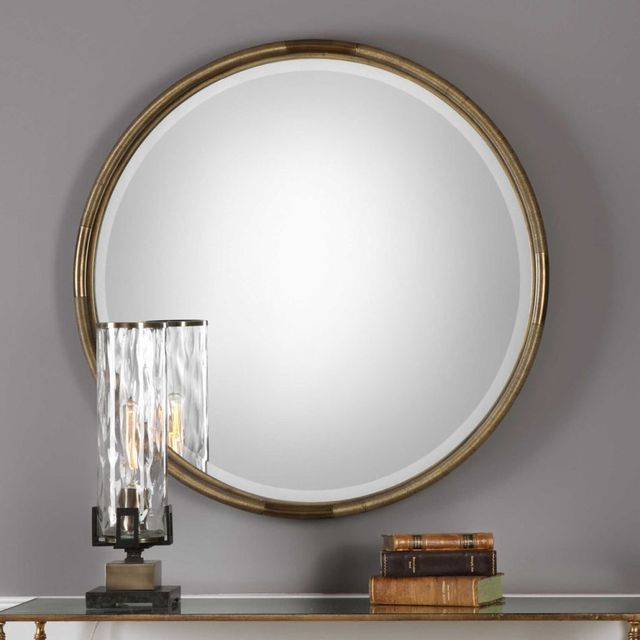 Uttermost® Finnick Antiqued Gold Leaf Round Mirror-1