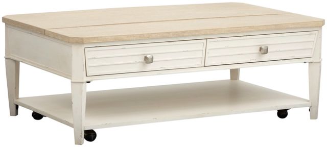 Magnussen Home® Echo Isles Driftwood and Sea Pearl Lift Top Storage Cocktail Table with Casters-0