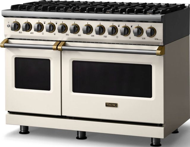 Viking® 5 Series 48" Pure White Pro Style Dual Fuel (NG) Range with Brushed Brass Trim-3