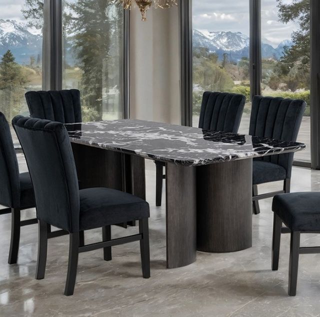Furniture of America® Selsey Black Stone Top Dining Table with Dark Walnut Base-1