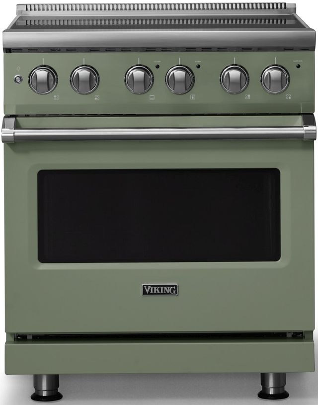 Viking® 5 Series 30" Eucalyptus Pro Style Electric Range with Polished Chrome Trim-0
