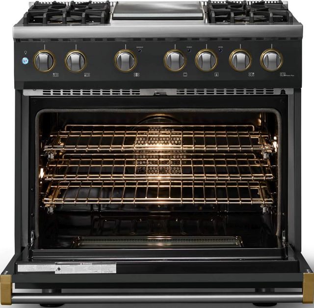 Viking® 5 Series 36" Antique Bronze Pro Style Dual Fuel (LP) Range with Brushed Brass Trim-1