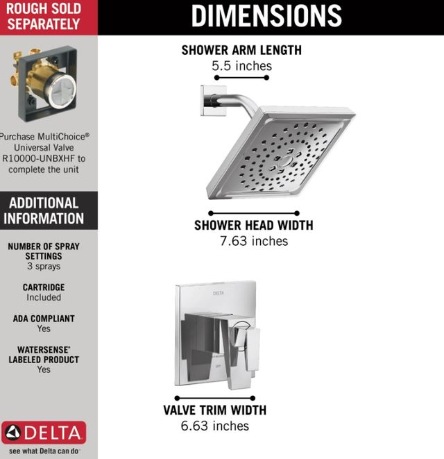 Delta Trillian® 17 Series Lumicoat® Chrome H2Okinetic Shower Only Trim-2