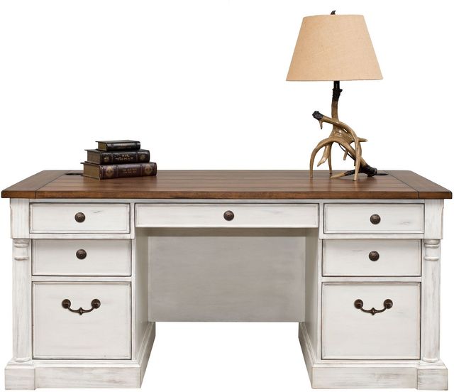 Martin Furniture Durham Weathered Wire Brushed Chalk 66" Double Pedestal Executive Desk-0