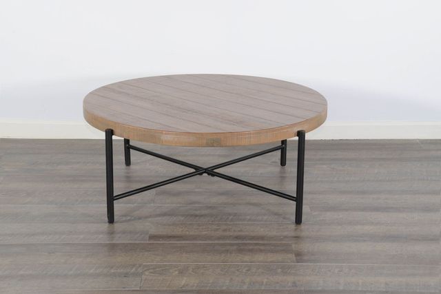 Sunny Designs™ Weathered Brown Round Coffee Table with Black Metal Base -1