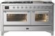 Ilve® Majestic III 60" Stainless Steel Pro Style Dual Fuel Natural Gas Range with Triple Glass Door and Chrome Trim-0