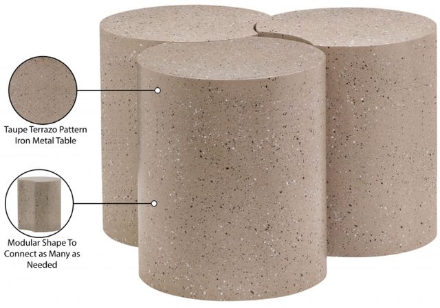 Meridian Furniture Dimple 3-Piece Taupe 18'' Modular Nesting Coffee Table Set-3
