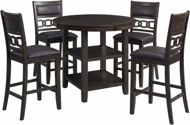 Elements International Amherst 5-Piece Black/Walnut Counter Dining Set-0