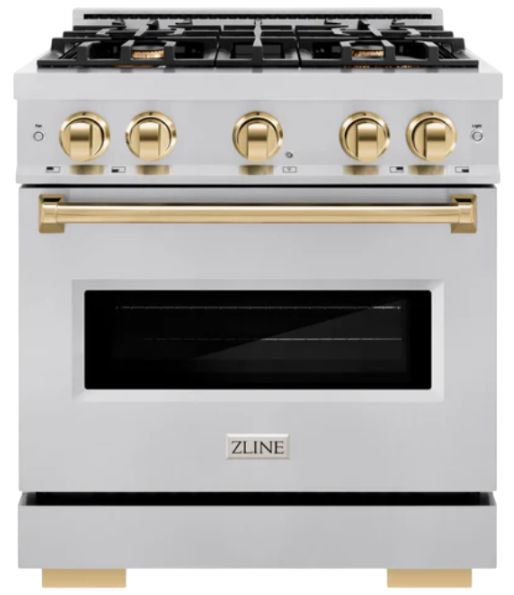 ZLINE Classic Autograph Edition 30" Stainless Steel Pro Style Gas Range with Polished Gold Accents-0