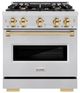 ZLINE Classic Autograph Edition 30" Stainless Steel Pro Style Gas Range with Polished Gold Accents-0