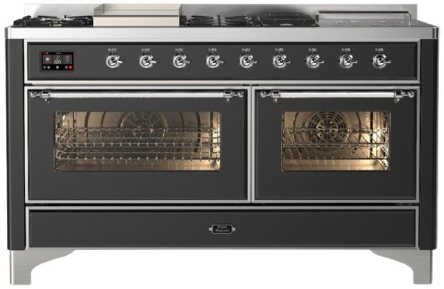 Ilve® Majestic III 60" Graphite Matte Pro Style Dual Fuel Liquid Propane Range with French Top and Chrome Trim-0