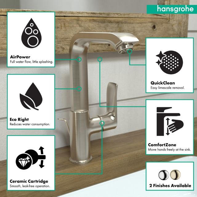 Hansgrohe Metris Brushed Nickel Single-Hole Faucet with Swivel Spout and Pop-Up Drain-3