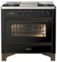 Ilve® Majestic III 36" Glossy Black Pro Style Dual Fuel Natural Gas Range with Triple Glass Door and Burnished Trim-0