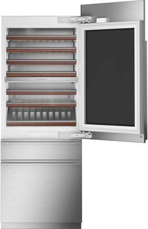 front view of the opened Monogram® 14.0 Cu. Ft. Fully Integrated Wine Cooler