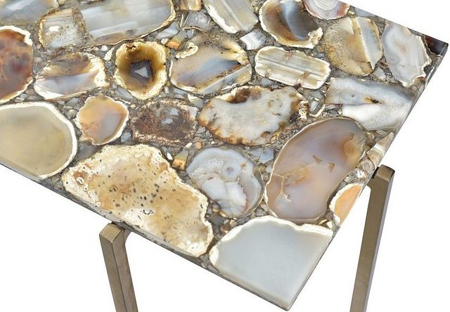 Moe's Home Collection Agate Natural Stone Top Console Table with Brass Iron Frame-2
