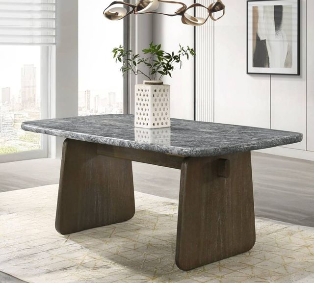 ACME Furniture Dillon Natural Marble Top Dining Table with Walnut Base-1