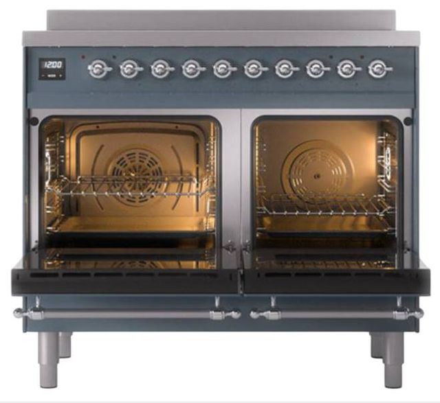 Ilve® Nostalgie II Noblesse 40'' Blue Gray Pro Style Induction Range with Chrome Trim-2