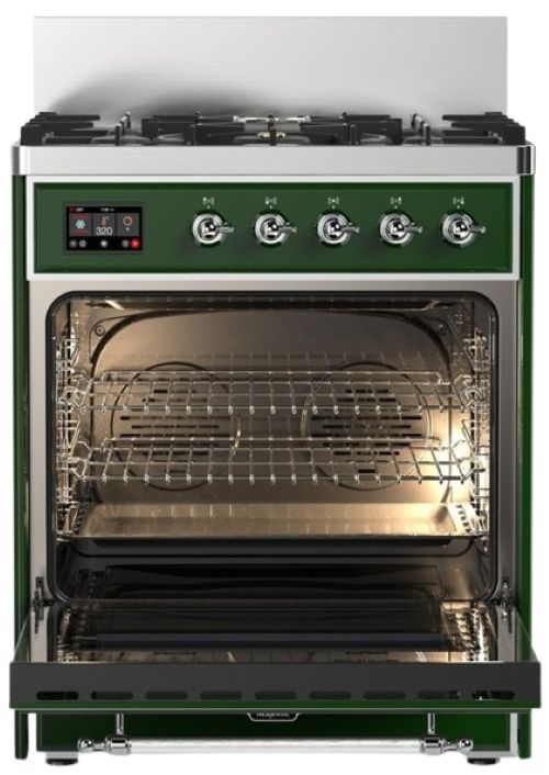 Ilve® Majestic III 30" Emerald Green Pro Style Dual Fuel Natural Gas Range with Solid Door and Chrome Trim-1