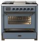 Ilve® Majestic III 36" Blue Gray Pro Style Dual Fuel Liquid Propane Range with Triple Glass Door and Burnished Trim-3