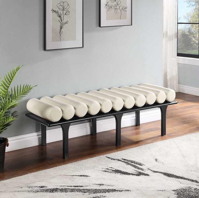 Meridian Furniture Landon Cream/Black Vegan Leather Bench-3