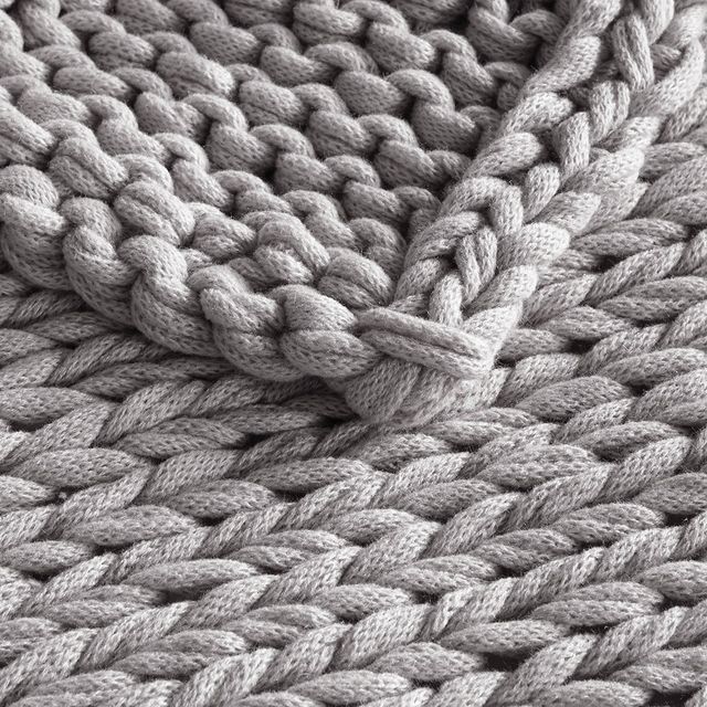 Olliix by Madison Park Chunky Double Knit Grey Throw-2