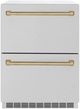 ZLINE Autograph Edition 24 in. Touchstone 168 Can Outdoor-Rated Dual Refrigerator Drawer with Satin Stainless Steel Doors and Champagne Bronze Handles-0