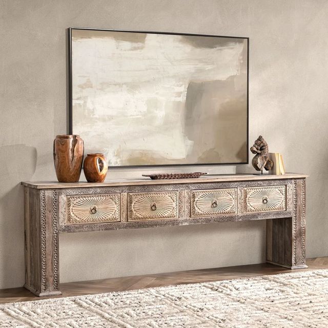 Classic Home Qena Butterwood Blend 4-Drawer Console Table-1