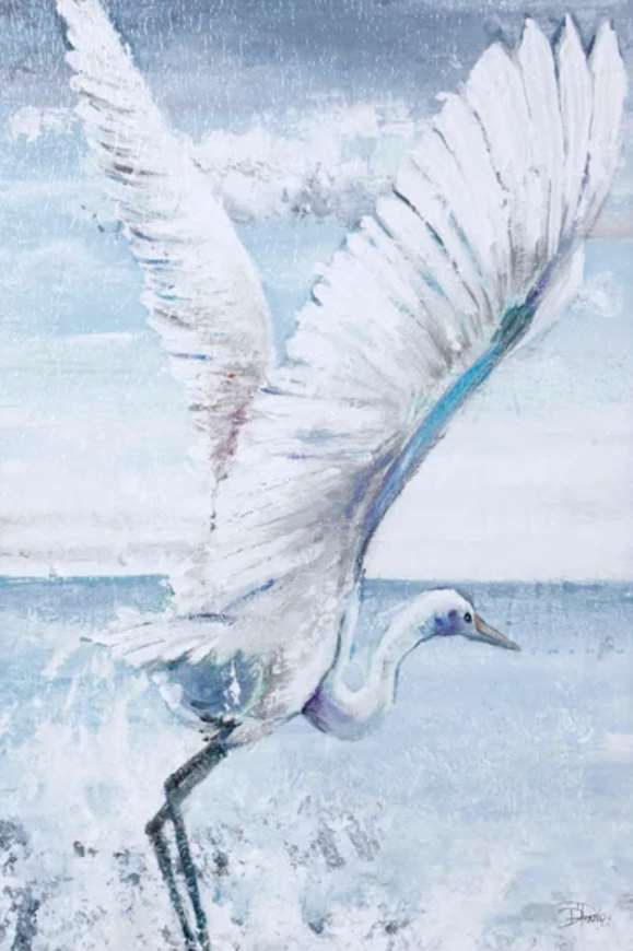 StyleCraft Great Egret Flying Dark Gray/Light Blue/White Wall Art-1