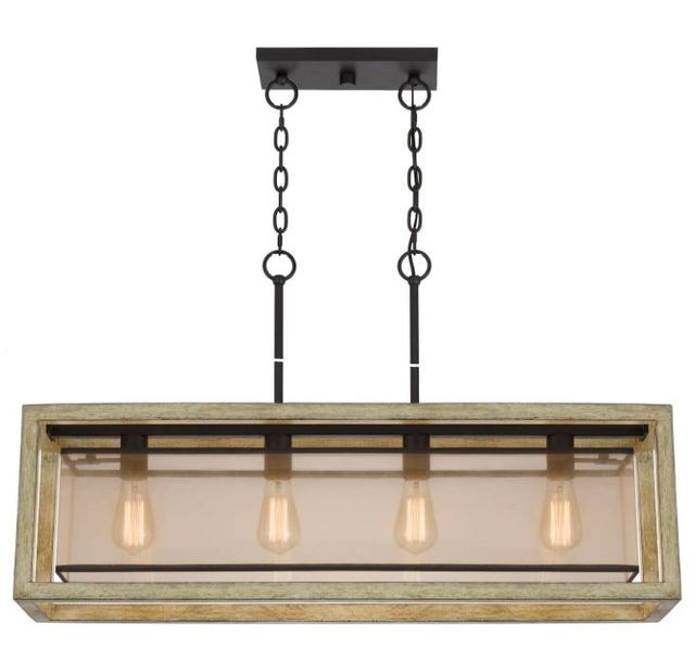 Cal® Lighting & Accessories Palencia 4-Light Distressed Oak Chandelier with Organza Shade-1