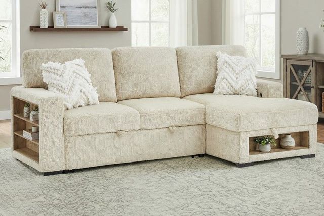 Global Furniture USA U0222 2-Piece Ivory L-Shaped Sectional with Chaise and Pull Out Sofa Bed -1