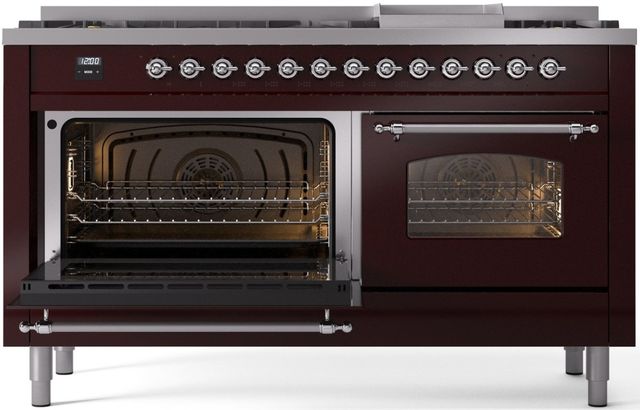 Ilve® Nostalgie II Series 60" Burgundy Pro Style Dual Fuel Range-2