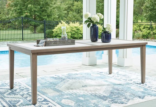 Signature Design by Ashley® Rainier Ranch Beige Outdoor Aluminum/Sintered Stone Dining Table with Brown Base-4
