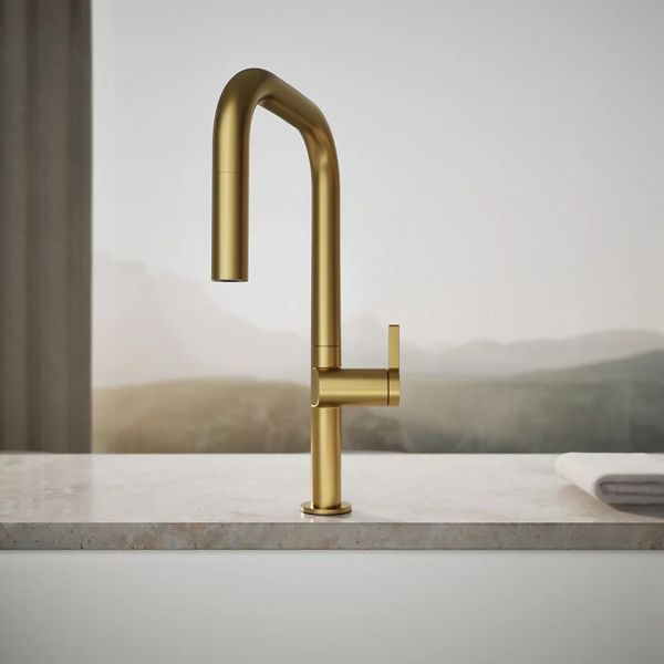 KOHLER® Components® Vibrant Brushed Moderne Brass 18" Kitchen Sink Faucet with 2-Function Sprayhead-3