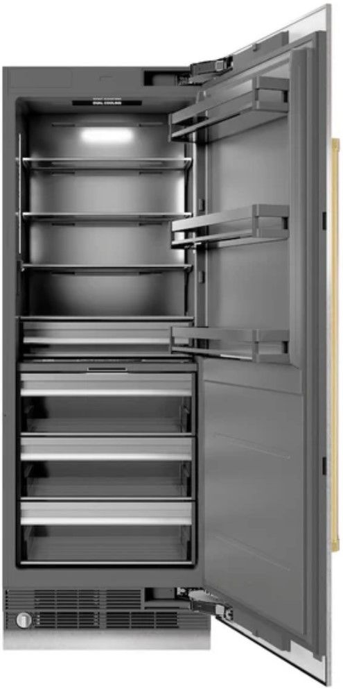 ZLINE Autograph Edition 30" 16.7 Cu. Ft. Column Refrigerator in Satin Stainless Steel with Graphite Gray Interior and Polished Gold Accents-1