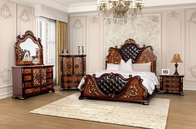 Furniture of America® Aquilina 4-Piece Dark Cherry/Oak Queen Bedroom Set-0