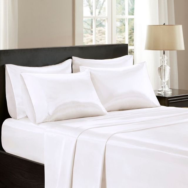 Olliix by Madison Park Essentials Satin 6 Pieces White King Wrinkle-Free Luxurious Sheet Set-1