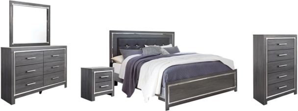 Signature Design by Ashley® Lodanna 5-Piece Gray King Panel Bed Set-0