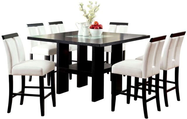 Furniture of America® Luminar II 7-Piece Black Counter Height Dining Set with White Side Chair -0
