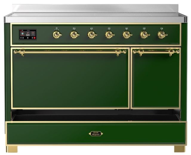 Ilve® Majestic III 48" Emerald Green Pro Style Induction Range with Solid Door and Brass Trim-2
