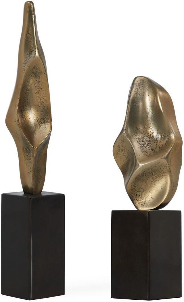 Uttermost® Fluid Geometry 2-Piece Antiqued Gold/Black Sculpture Set-0